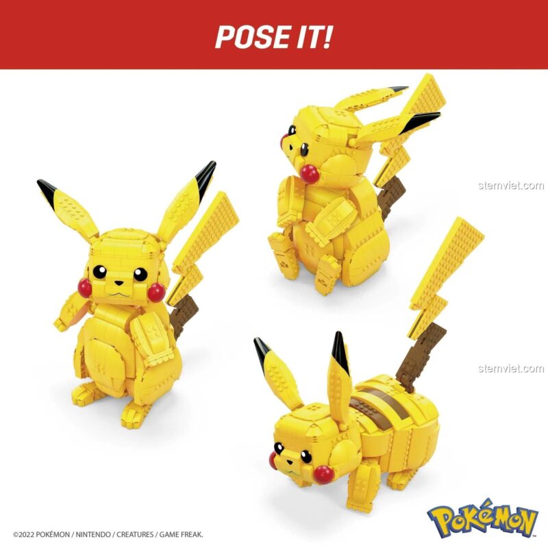 Ảnh thể hiện kích thước mô hình Pikachu khổng lồ Mega Construx FVK81, cao 32cm, đồ chơi lắp ráp Pikachu, phù hợp bé trai bé gái 8 tuổi, đồ chơi mô hình giá tốt.