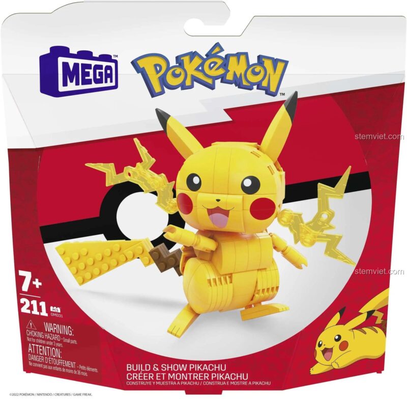 đồ chơi mô hình GMD31 Pikachu, đồ chơi lắp ráp Pokémon Pikachu, nhân vật Pikachu Mega Construx, đồ chơi giáo dục cho bé trai