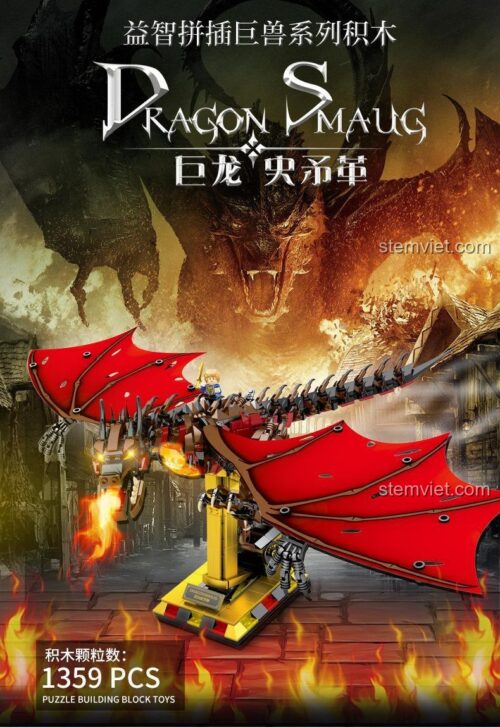 Hộp bộ lắp ráp Rồng lửa Smaug Meiji Blocks 13003, đồ chơi mô hình Rồng khổng lồ Smaug 1359 mảnh ghép, quà tặng đáng giá.