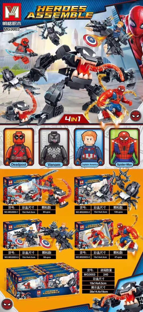 Bộ lắp ráp siêu anh hùng MG MG3003 đại chiến Venom Mech, Spider-Man, Deadpool, Captain America cho bé trai 6 tuổi giá rẻ.