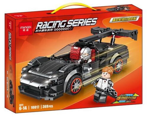 Hộp bộ đồ chơi Mingdi 10017 Siêu xe đua Mustang đen, phù hợp bé trai 6 tuổi, giá tốt, có động cơ kéo lùi và đèn LED.