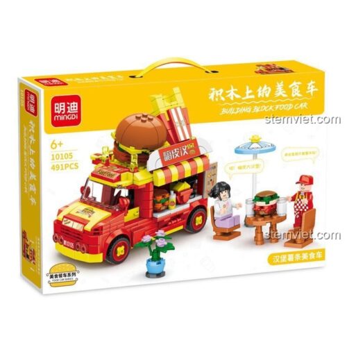 Hộp bộ lắp ghép Mingdi 10105 Xe Bán Bánh Mì Kẹp Thịt, 491 mảnh ghép, đồ chơi mô hình chất lượng cao cho bé 6 tuổi, giá tiết kiệm.