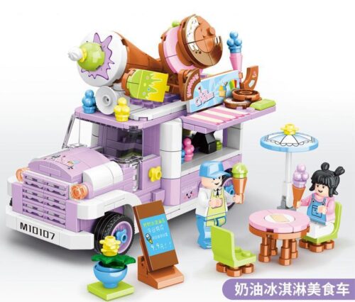 Bộ lắp ghép Xe Kem Bán Hàng Lưu Động Mingdi 10107 chi tiết sống động, phù hợp cho bé trai và bé gái 6 tuổi, giá tốt.