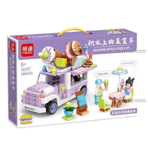 Hộp đồ chơi mô hình Mingdi 10107 Xe Tải Kem, 486 mảnh ghép, món quà tiết kiệm cho bé 6 tuổi.