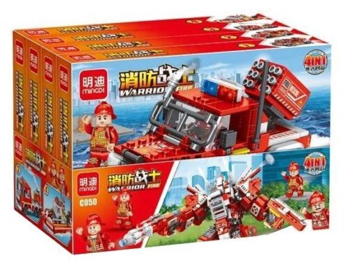 Hộp bộ lắp ráp MingDi C050 Robot Chiến Binh Cứu Hỏa 4 trong 1 cho bé trai 6 tuổi, giá rẻ.