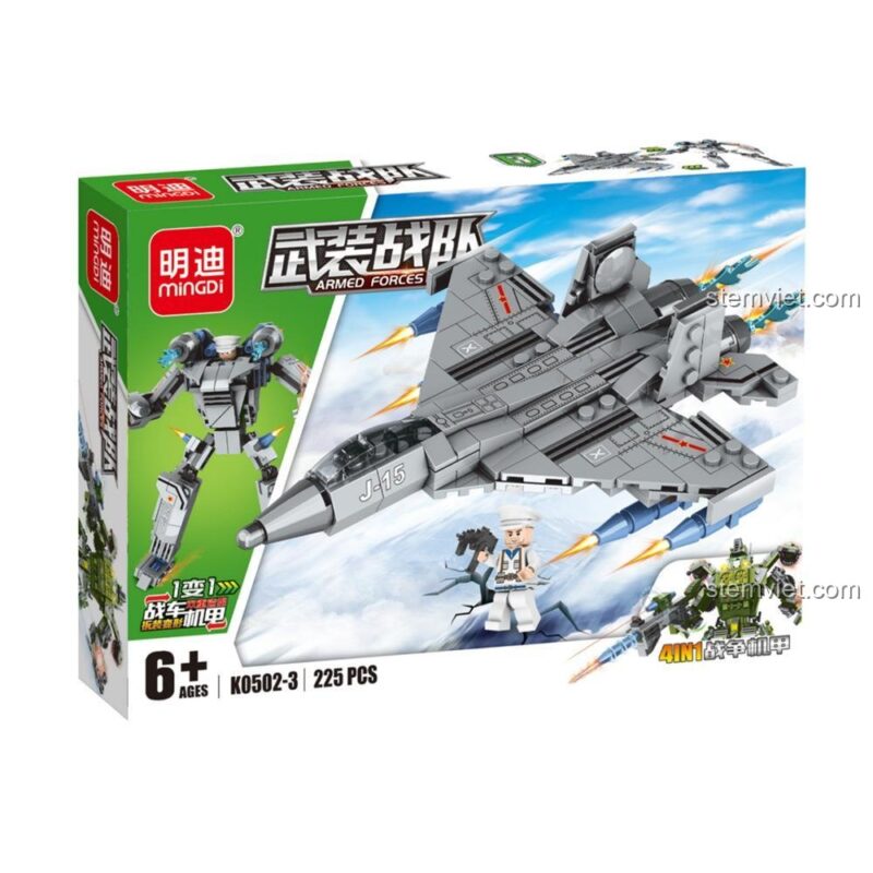 Hộp đồ chơi lắp ghép Máy bay chiến đấu J-15 MINGDI 502, có thể biến hình thành robot.