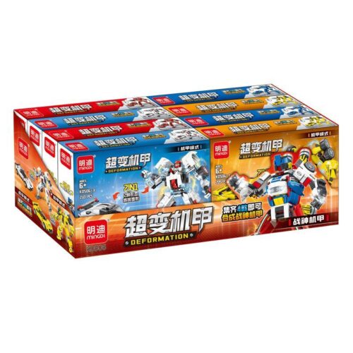 Hộp lớn của bộ lắp ráp Robot Chiến Thần Mecha MingDi K0506, một món đồ chơi mô hình hợp thể 4 trong 1 dành cho con trai 6 tuổi.