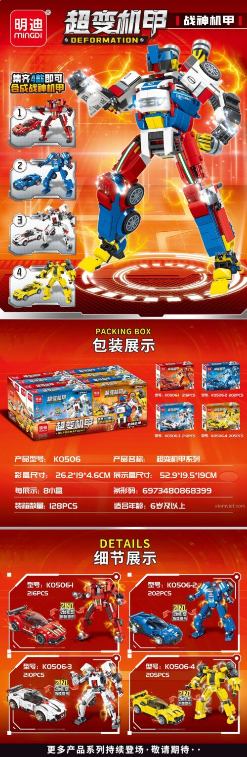 Hộp của bộ phận K0506-1, một chiếc siêu xe màu đỏ có thể biến hình thành robot, thuộc bộ xếp hình Robot hợp thể K0506.