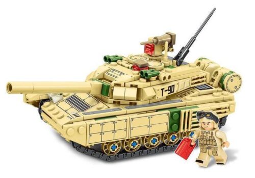 Bộ lắp ráp xe tăng T-90M MINGDI K0717 cho bé trai 6 tuổi, mô hình quân sự giá rẻ với lính tăng đi kèm.
