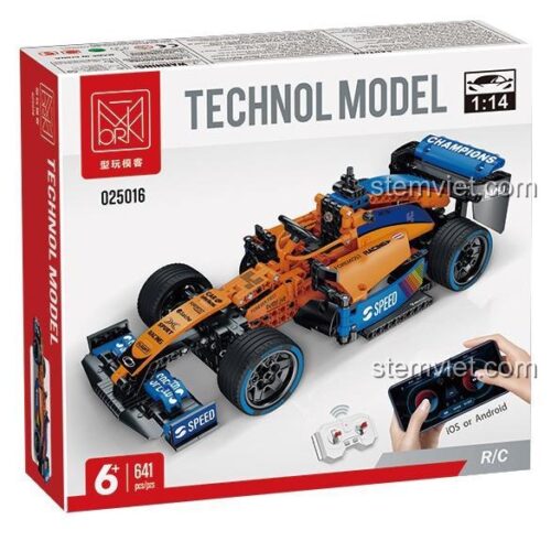Hình ảnh hộp sản phẩm đồ chơi lắp ghép 025016, xe đua F1 RC với 641 chi tiết, có thể điều khiển từ xa qua app.