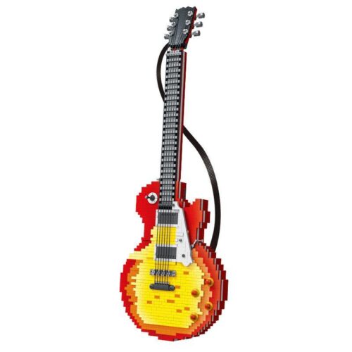 Mô hình chính diện của bộ lắp ráp Đàn Guitar Điện Ngọn Lửa MORK 031010, một đồ chơi mô hình MORK cực chất cho con trai 14 tuổi.