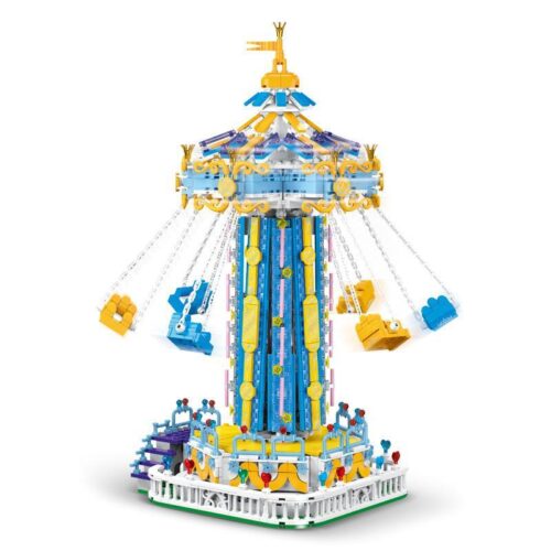 Mô hình đồ chơi lắp ráp MORK 031027 Đu quay dây văng công viên giải trí nhìn từ phía trước, sản phẩm dành cho bé gái 6 tuổi.