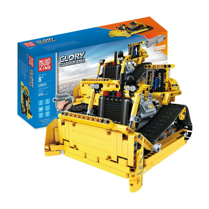 Hộp và mô hình bộ lắp ráp xe ủi đất Mould King 13015 điều khiển từ xa, món đồ chơi sáng tạo cho bé trai 8 tuổi.