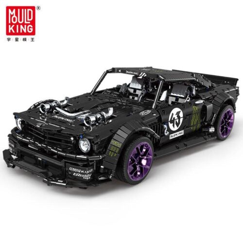 Toàn cảnh mô hình xe đua Ford Mustang Hoonicorn V2 Mould King 13108 sau khi lắp ráp, màu đen hầm hố.
