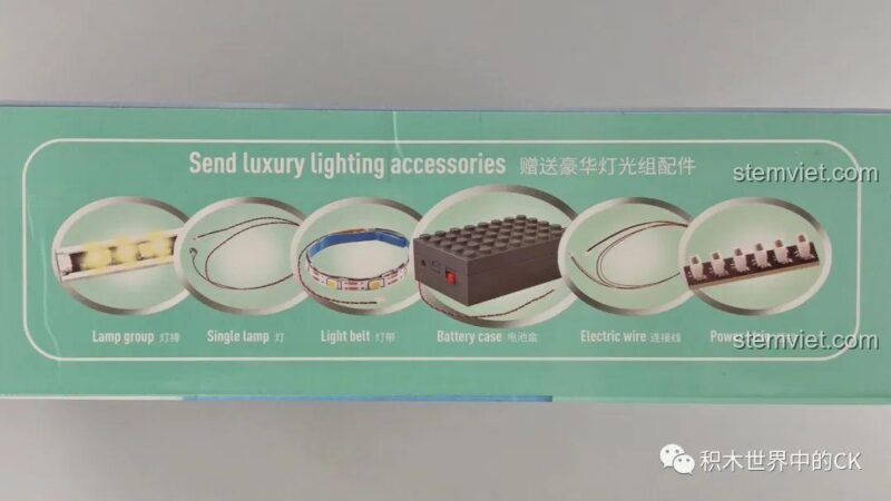 Bộ phụ kiện đèn LED sang trọng đi kèm với bộ lắp ráp Cửa Hàng Sưu Tầm Đồ Cổ Mould King, giúp mô hình thêm lung linh.