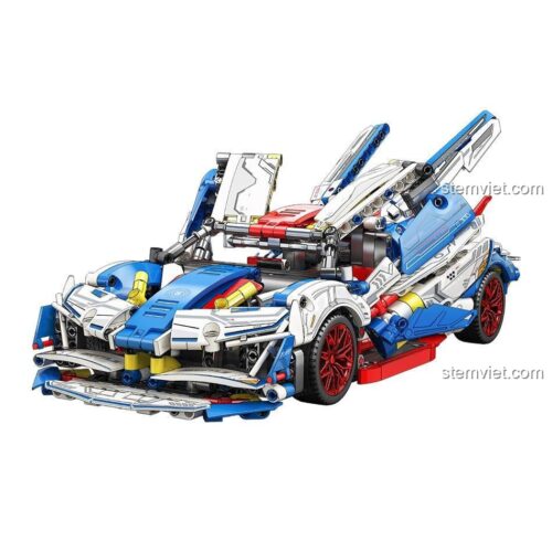 Bộ lắp ráp Siêu xe Apollo Project Evo MY88320A màu trắng xanh dương, cửa cánh chim đang mở, một lựa chọn giá tốt cho bé trai.