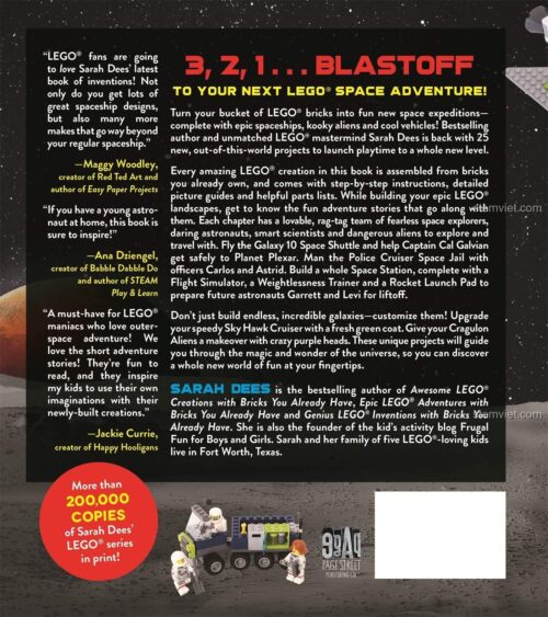 Bìa sau sách lắp ráp 25 mô hình LEGO® không gian ISBN9781624149108, giới thiệu nội dung và các cuốn sách khác của tác giả.
