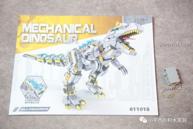 Sách hướng dẫn lắp ráp và bộ đèn LED của mô hình Allosaurus cơ khí 611015.