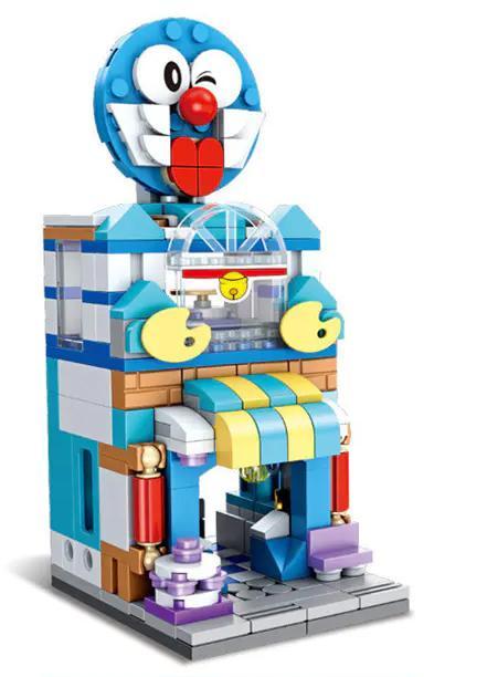 Mô hình bộ lắp ráp Cửa Hàng Bánh Ngọt Doraemon Panlos Brick 657041, góc nhìn chính diện, phù hợp cho bé trai và bé gái 6 tuổi.