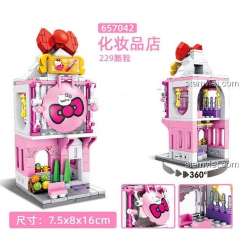 Kích thước đồ chơi xếp hình Cửa hàng Hello Kitty 657042, cao 16cm, cho con gái.