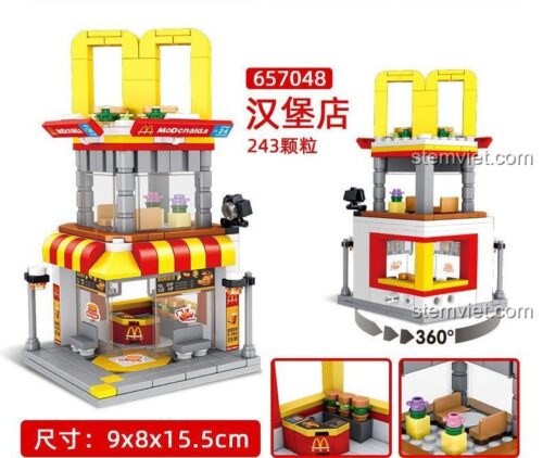 đồ chơi xếp hình Panlos Brick 657048, mô hình cửa hàng đồ ăn nhanh với 243 mảnh ghép