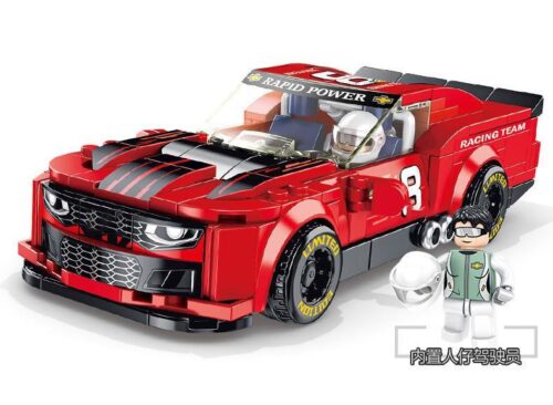 Bộ lắp ráp Panlos Brick 666023 Chevrolet Camaro màu đỏ đen, có minifigure tay đua, phù hợp bé trai 6 tuổi, đồ chơi lắp ráp giá tốt.