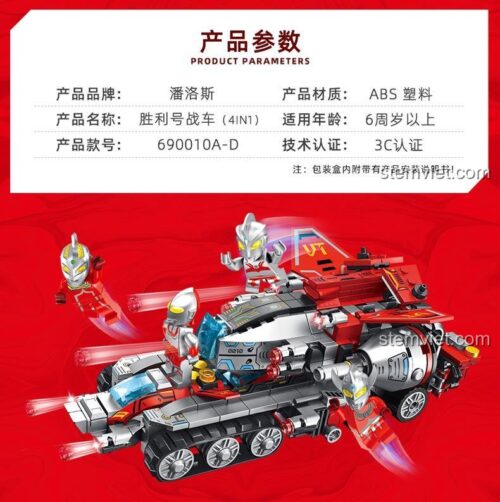 Thông số kỹ thuật của đồ chơi mô hình Panlos Brick 690010 Xe tăng Ultraman.