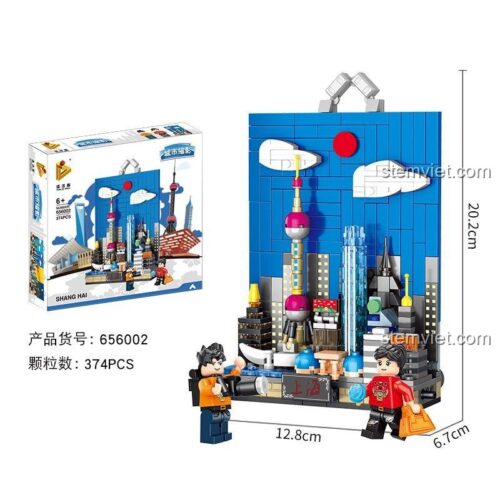 Đồ chơi mô hình PanlosBrick 656002 Thành phố Thượng Hải với kích thước rõ ràng, bộ lắp ghép 374 mảnh cho trẻ 6 tuổi, giá tiết kiệm.