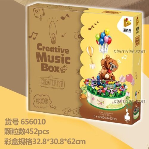 Hộp sản phẩm PanlosBrick 656010 Hộp nhạc gấu bay, thể hiện 569 mảnh ghép và thiết kế sáng tạo, món quà giá tốt cho bé gái.