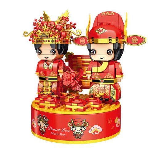 Bộ lắp ghép Hộp nhạc cô dâu chú rể PanlosBrick 656011 màu đỏ vàng, mô hình đám cưới lãng mạn, đồ chơi lắp ráp cho bé trai và bé gái 6 tuổi, giá tốt.