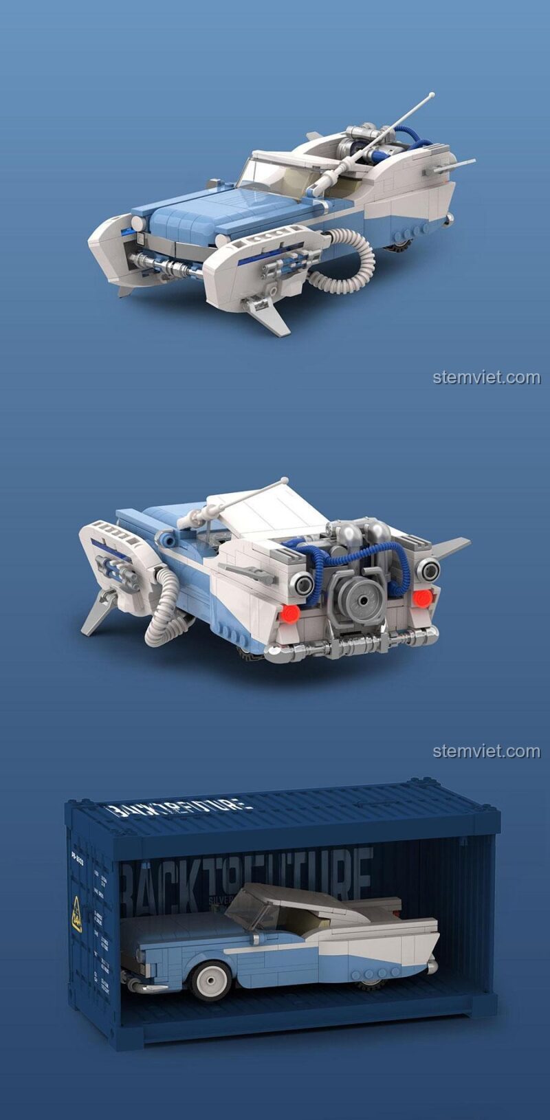 Các góc nhìn khác nhau của đồ chơi lắp ghép Xe Đua Tương Lai Pinbo PB8803, thể hiện chi tiết và khả năng biến hình.