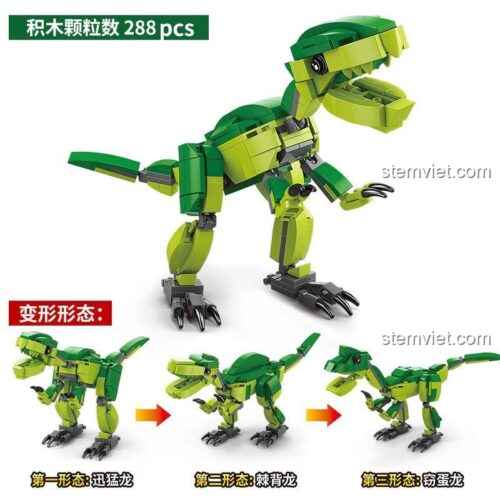 Mô hình lắp ráp khủng long POGO 20022 với 288 chi tiết, có thể lắp thành 3 dạng khác nhau: Velociraptor, Spinosaurus, Oviraptor. Đồ chơi sáng tạo cho bé trai.