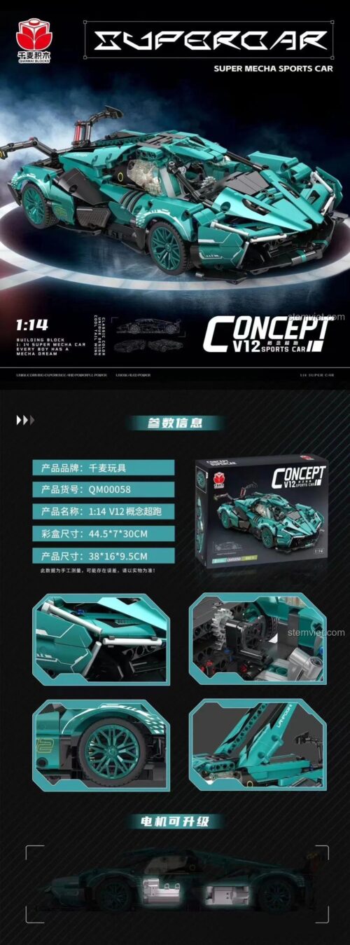 Poster đồ chơi mô hình Qianmai QM00058 Xe đua Lamborghini V12 với 930 chi tiết, giá rẻ, chất lượng cao.