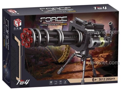 Hộp đồ chơi lắp ráp súng máy Gatling Qiaoleton 3612, bộ xếp hình súng Gatling 205 mảnh cho bé trai, giá rẻ.