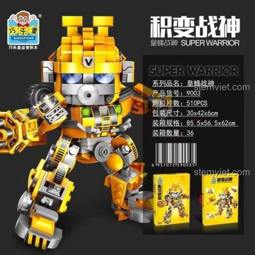 Thông số chi tiết của bộ lắp ráp Robot Ong Vàng QIAOLETONG 9003, gồm 510 mảnh ghép, kích thước hộp 30x42x6cm.