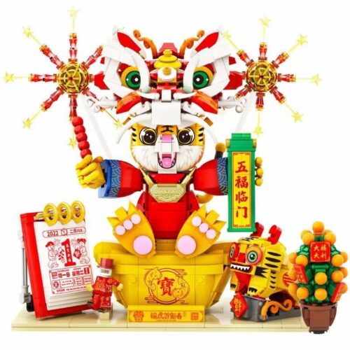 bộ lắp ráp Hổ Vàng Thần Tài Qidi QD20221, mô hình trang trí Tết cho bé 6+ tuổi, giá tốt.