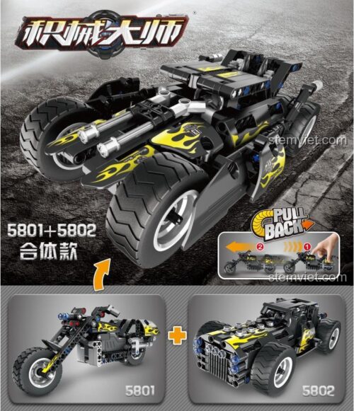 Bộ lắp ráp QIHUI 5801 và 5802 kết hợp thành Xe Dơi, đồ chơi mô hình sáng tạo cho bé.