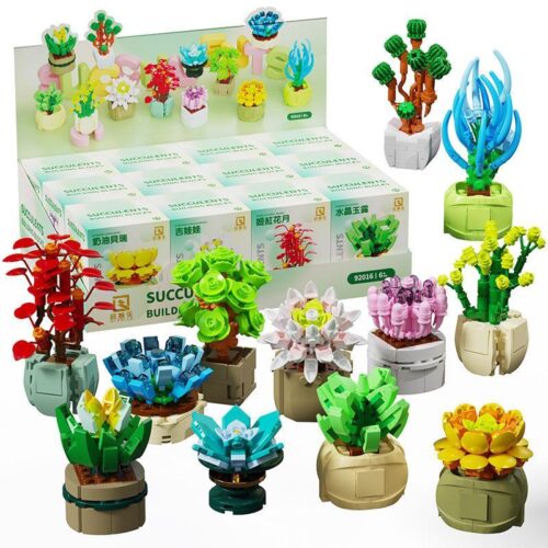 bộ lắp ráp Chậu cây sen đá QIZHILE 92016 cho bé gái 6 tuổi, món đồ chơi xếp hình giá rẻ trang trí bàn học.