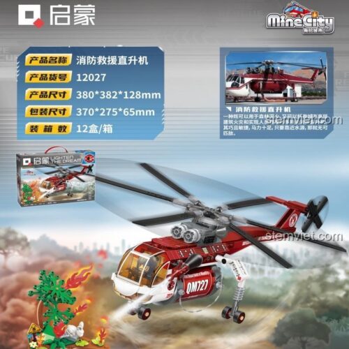 Hộp bộ lắp ráp Trực thăng cứu hỏa 12027 của QMAN. Món quà tuyệt vời cho bé trai thích máy bay cứu hộ.