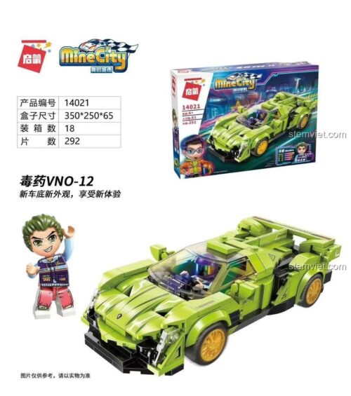 Hộp bộ lắp ghép Qman 14021 siêu xe đua MineCity Veneno VNO-12 và minifigure tay đua, chất lượng cao, phù hợp bé trai.