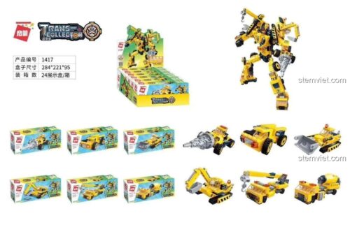 Hộp bộ lắp ghép Xe Công Trình Biến Hình Enlighten 1417, bộ lắp ghép xe công trình màu vàng đen, đồ chơi giá tốt cho bé trai 6 tuổi.