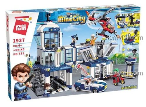 Hộp sản phẩm đồ chơi lắp ráp Trụ sở Cảnh sát MineCity 1937, thể hiện đầy đủ các tính năng và mô hình.