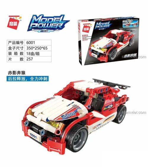 Bộ lắp ráp xe đua Sói Bóng Đỏ QMAN 6001 cho bé trai 6 tuổi, có động cơ kéo lùi mạnh mẽ.