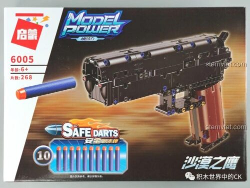Ảnh mặt trước hộp bộ xếp hình 6005, mô hình súng Desert Eagle Qman bắn đạn xốp, đồ chơi sáng tạo cho con trai.