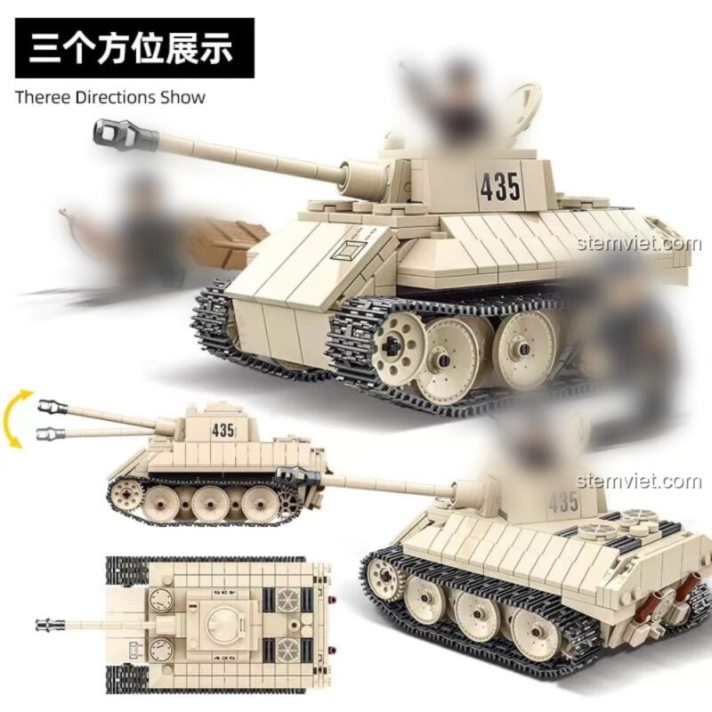 Mô hình Xe Tăng Panther QuanGuan 100245 từ ba góc độ khác nhau, đồ chơi mô hình QuanGuan cho bé trai 6 tuổi