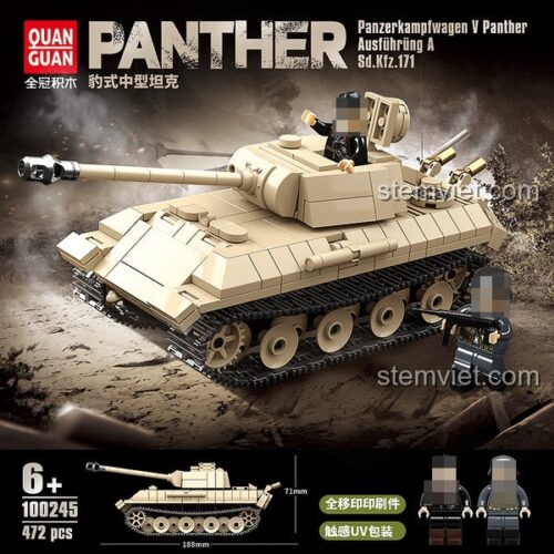 Hộp bộ lắp ráp QuanGuan 100245 Xe Tăng Panther 472 mảnh, đồ chơi mô hình quân sự cho bé trai 6 tuổi, giá tốt