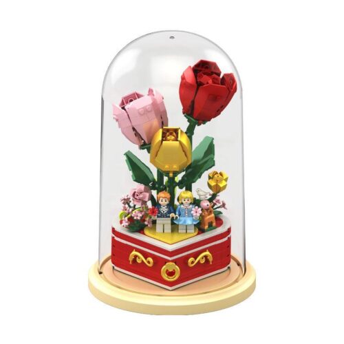 bộ lắp ghép Bó hoa tulip lắp ráp QUNO 88001, mô hình hoa tulip trong lồng kính, quà tặng tình yêu lãng mạn cho con gái 6 tuổi, giá tốt