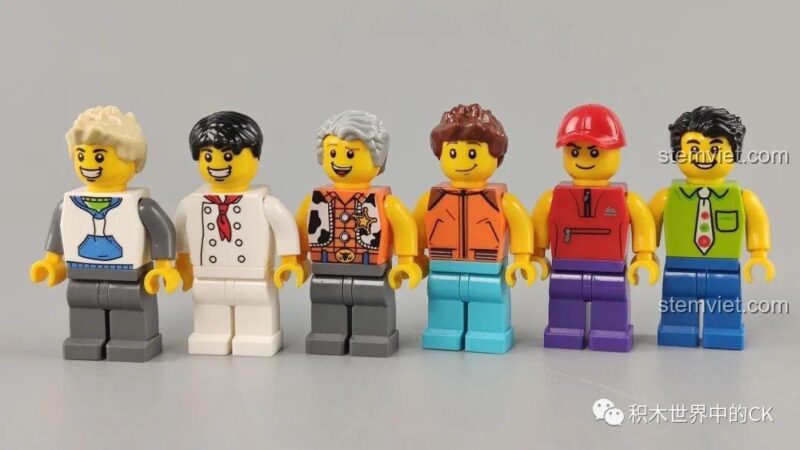 6 minifigures đi kèm bộ Mô hình Cafe Havana 10002, mặt trước.