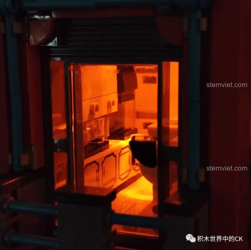 Nội thất bếp sáng rực khi được chiếu sáng bởi đèn LED.