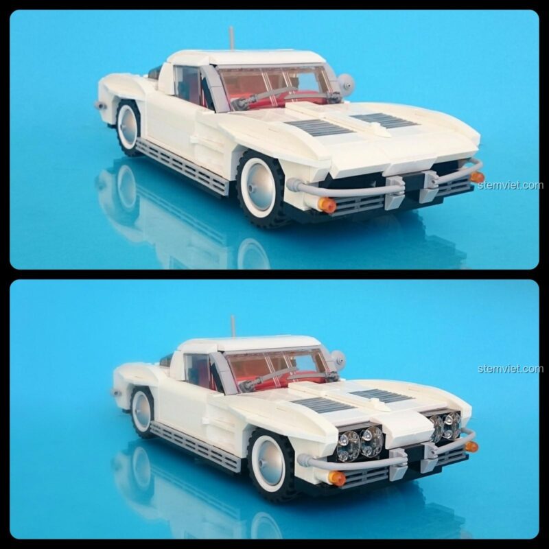 Chi tiết phần đầu xe của mô hình Corvette Stingray, thể hiện sự tinh xảo trong thiết kế của bộ lắp ghép MOC-22102.